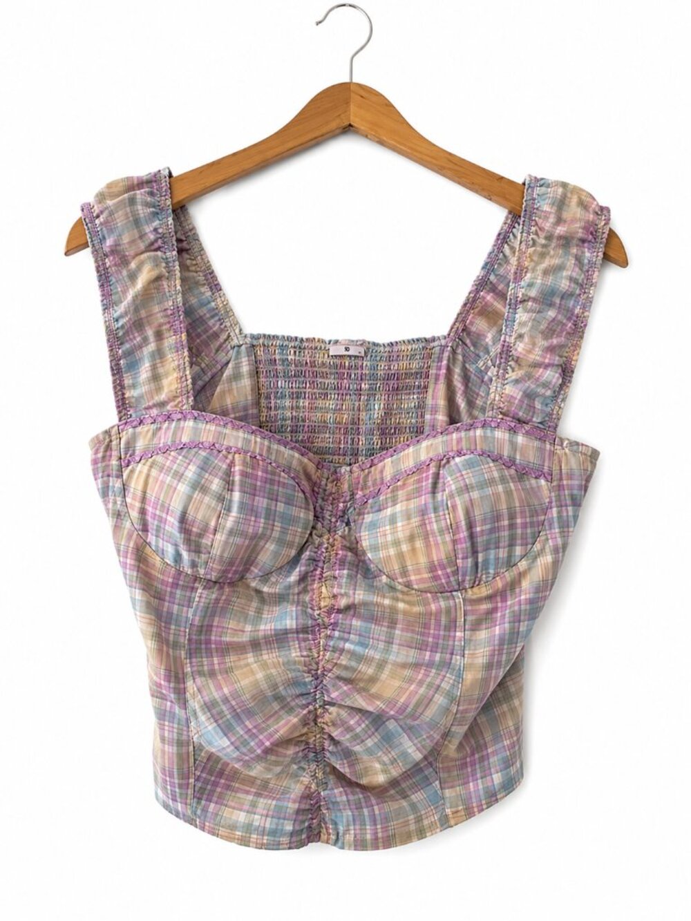 SO Pastel Plaid Smocked Bustier Tank Top XL Coquette Feminine